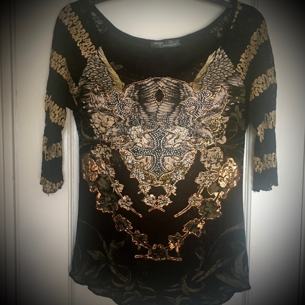 💎”Angel & Diamonds” beautiful detailed Black & Gold Shirt/Blouse.